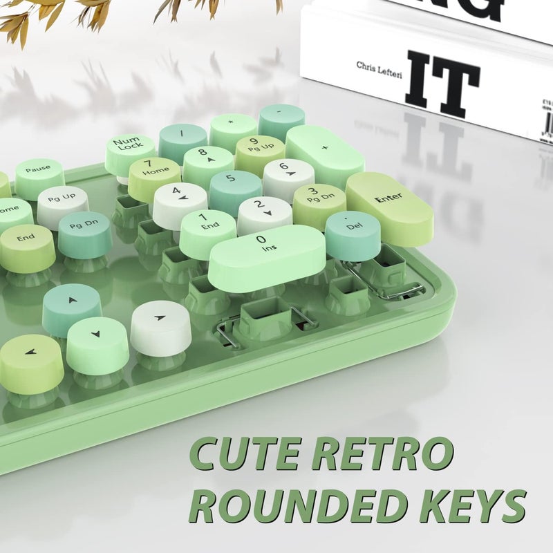 Kootop Green Wireless Keyboard and Mouse, Cute Green Colorful Keyboard and Mouse, 2.4G Wireless Keyboard with Retro Round Keycap for PC, Mac, Laptop,Tablet,Computer Windows (Green) - Image 2